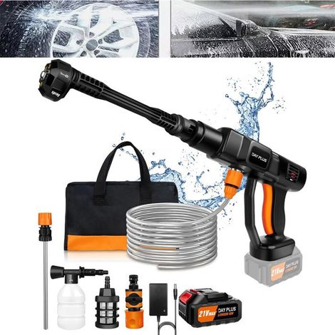 6 en 1 Limpiador de Alta Presión Inalámbrico, 21V 45 Bar/652 PSI Limpiador de Alta Presión Portátil con 1PCS Batería de 3Ah boquilla ajustable