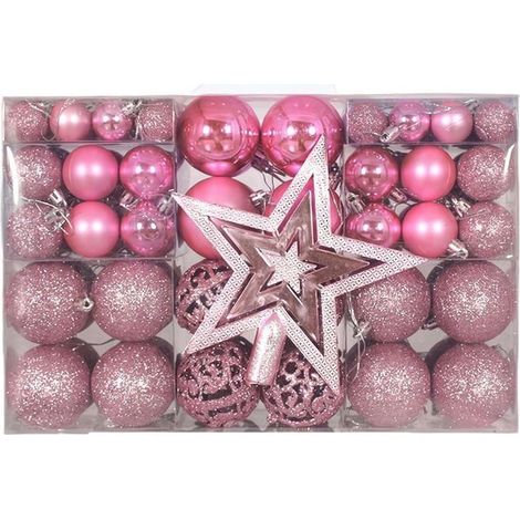 Decorazioni per l'albero di Natale, palline di Natale, confezione regalo natalizia infrangibile, set, palline riutilizzabili, rosa (1/4)
