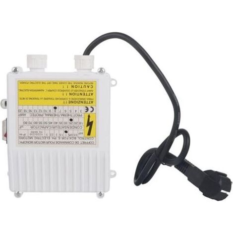 Boîtier de Commande de Pompe, Contrôleur de Pompe de Puits, Disjoncteur de Protection Thermique Intégré(750W 1HP 40uf 18A Prise UE 220V)