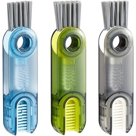 Brosse de nettoyage 3 en 1, ensemble de 3 brosses de nettoyage pour couvercles, mini brosse multifonctionnelle pour biberons, bouteilles à col étroit, gourdes de sport, tasses en verre, vases en verre