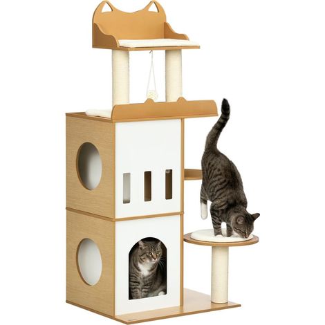 Pour faire ses griffes et se reposer, arbre à chat avec 2 niches, perchoirs, griffoirs sisal et balle de jeu (1/5)