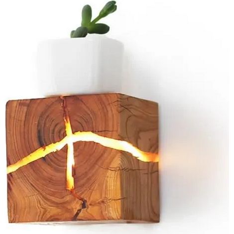 Applique murale effet bois craquelé - LED - Intérieur - Marron, Applique murale minimaliste rétro créative, Lampe pour restaurant (1/4)