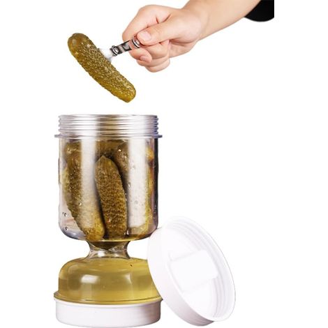 Barattolo per sottaceti da 50 once con colino a scatto, contenitore ermetico per sottaceti per la conservazione degli alimenti, barattolo separatore di succo di sottaceti per capperi, olive e jalapeño (1/4)