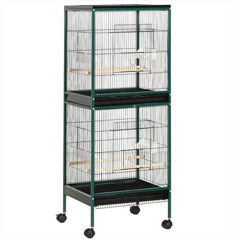 Cage pour oiseaux Cage à oiseaux sur pied en acier avec roulettes (1/5)