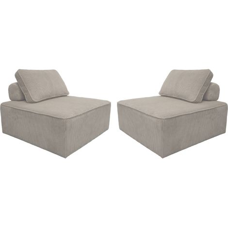 sweeek - 2er-Set Sofa-Modul-Sessel mit Cordbezug , Cord, Hellgrau