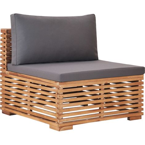 vidaXL Canapé central de jardin avec coussin gris Bois de teck solide (1/5)