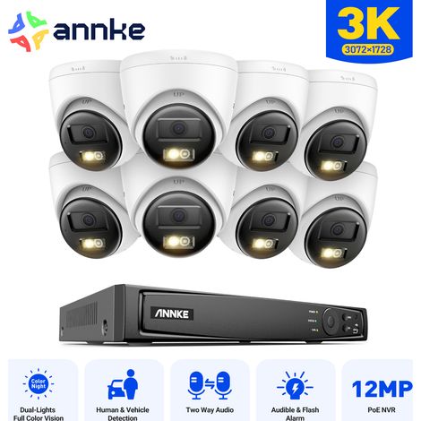 ANNKE Kit de Cámara de Videovigilancia Exterior 5MP 16CH con 8 Cámaras IP,Audio Bidireccional,Visión Nocturna IR,Detección de Movimiento Inteligente Alerta Email APP/PC Remota (1/5)