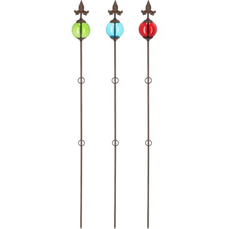 Lot de 3 tuteurs fleur de lys en verre et fonte - Multicolore - H 118 cm - Livraison gratuite (1/5)