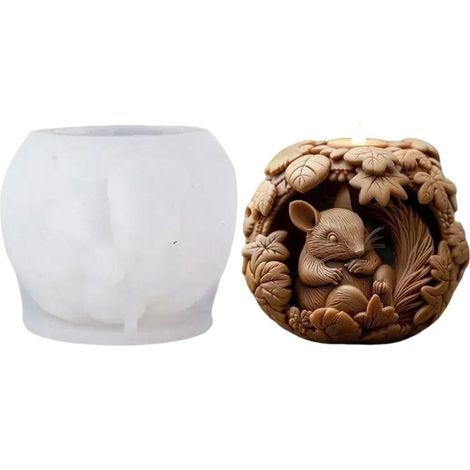 Moule En Silicone - Forme Écureuil 3D - Pour Bougies Cylindriques Chocolat Pâte À Sucre Résine Époxy Plâtre Cire - 10,1 x 9,9 x 8,2 cm - 1 Pièce (1/5)