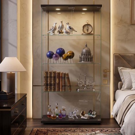 Creahappy Vitrine en Verre Trempé 4 Niveaux 80.5x36.3x164.3cm - Vitrine d'Exposition Double Porte - Meuble Vitrine Noir (1/5)