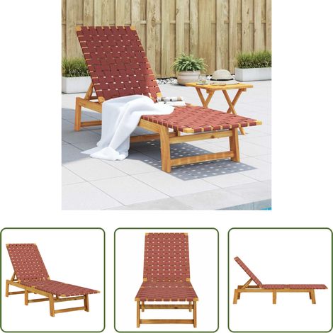 Chaise longue piscine - Chaises longues rouge bois d'acacia solide et tissu (1/5)