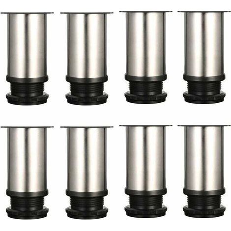 Set mit 8 verstellbaren Möbelfüßen – Verchromtes Metall – Höhenverstellbar von 80 bis 95 mm – Inklusive Befestigungsschrauben – Für verschiedene Möbel (1/5)