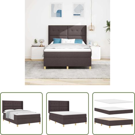 Matelas ferme -  Lit à ressorts avec matelas Marron foncé 140 x 200 cm tissu (1/5)