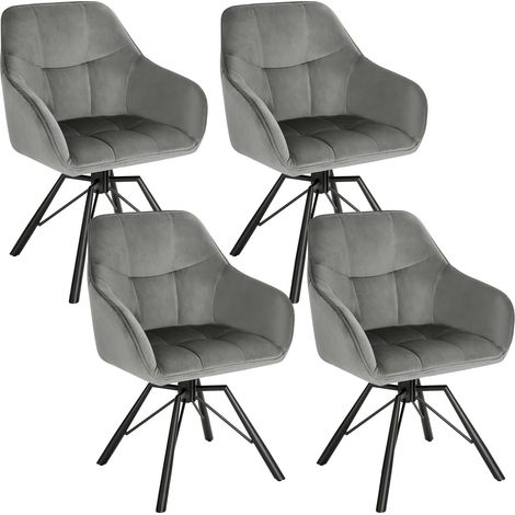 WOLTU Set of 4 Swivel Dining Chairs. Living Room Chairs with Upholstered Seat. Metal Legs. Wide Padded Ergonomic Chairs Kitchen Chairs. Dark Grey Velvet Dressing Table Chairs