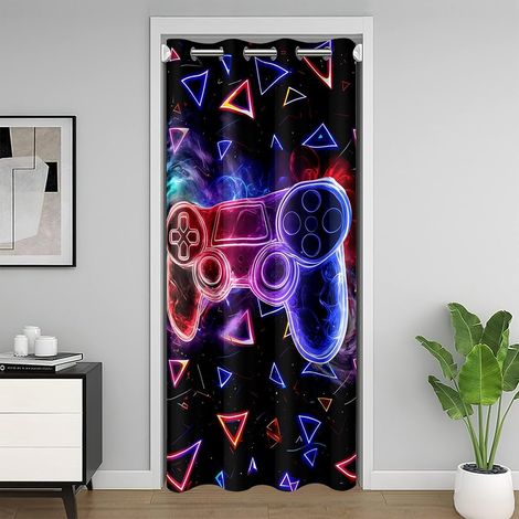 Gaming Rideau Occultant Rideaux Gamepad Rideau de Porte 86x203cm pour Les garçons Les Filles Consoles de Jeu Rouge Bleu Violet Chambre à Coucher décor - 86L X 203H cm (1 Panneaux) (1/5)