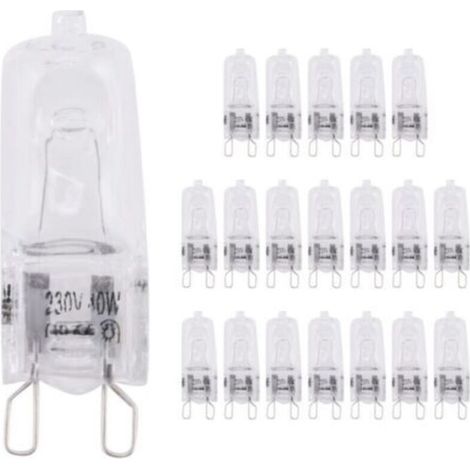 20 Ampoules Halogènes G9 - 40 W - 2800 K - Blanc Chaud - Pour Lustres Pendentifs Éclairage Intérieur