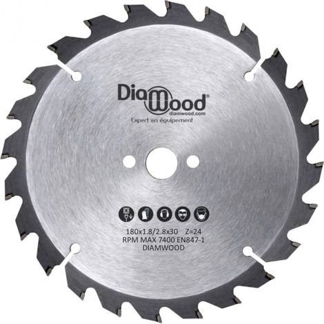 DIAMWOOD - Lame scie circulaire HM Débit - D. 180 mm × 30 mm × Z24 Alt - Bois tendre et exotique