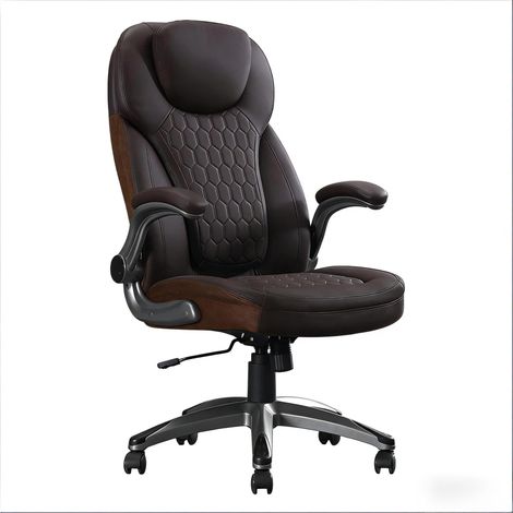Bürodrehstuhl mit hoher Rückenlehne aus PU und Mesh, braun MODENUIT (1/5)
