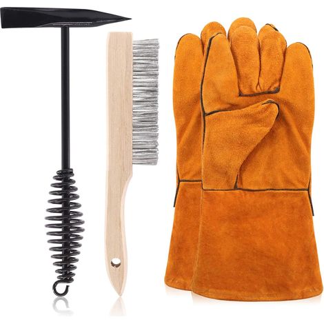 4 x 10" Slag Removal Hammer with 10" Welding Gloves with Steel Spring Handle for Cleaning and Slag Removal (1/5)