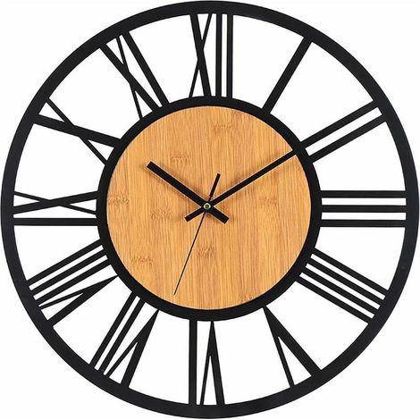 Horloge Murale Métal Bois 40cm Horloge Murale Silencieuse sans Bruit Tic-Tac Décoration Salon Chambre Cuisine Bureau Domicile Grande Pendule Murale Vintage Métal Classique (1/5)