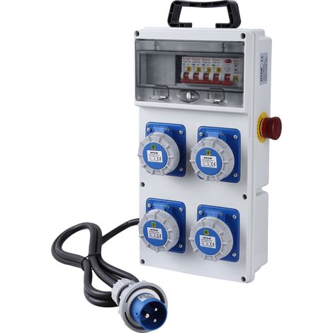 Quadro Elettrico di Distribuzione 4P CEE 2P+T, Spina CEE 2P+T, 1.7M H07RN-F 3G2.5, interr. differenziale RCD 30ma + 4 Interruttori magnetotermici MCB