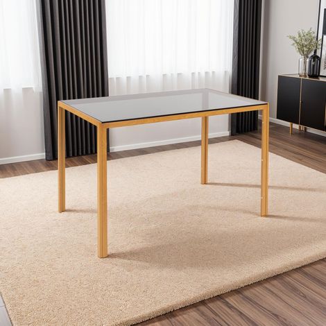 Table à manger 120x70x75 cm en verre trempé gris et naturel - MIRLEY