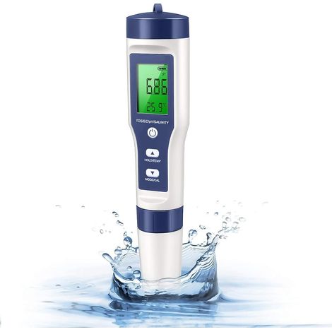 Testeur TDS, pH Mètre 5 en 1 pH Metre Piscine et Testeur Piscine Electronique, Mesure TDS/pH/Salinité/EC/Température, Écran LCD Rétroéclairé, Pour Piscine, Eau Potable, Hydroponie, Aquarium (1/5)