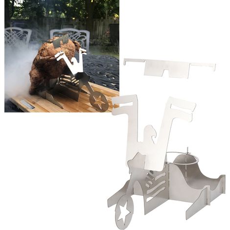 Support de barbecue portable en acier inoxydable en forme de moto pour grille-poulet (1/5)