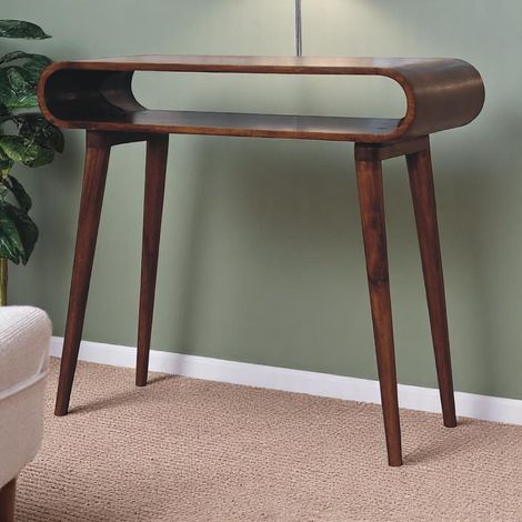 Table console Amaya style nordique en bois massif, avec fente ouverte pour un accès facile aux objets rangés, équilibrant fonctionnalité et visibilité, Brun foncé