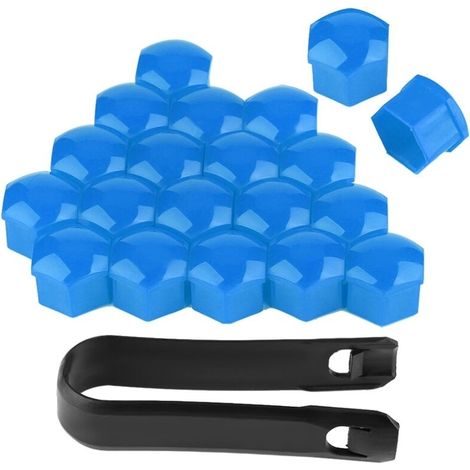Lot de 20 caches de protection antivol pour écrous de roue / boulons de moyeu de voiture – 17 mm – Bleu (1/5)