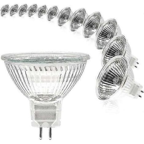 Ampoule spot MR16 12V 20W, culot GU5.3, dimmable, 2 broches, halogène, blanc chaud 2700K, lot de 12 (mr16-20w-12p) (1/4)