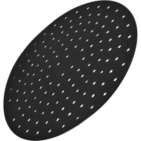 Tapis de cuisson rond antiadhésif en silicone 20cm pour friteuse et vapeur, noir