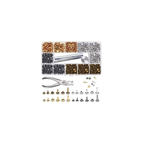Rivets en cuir – Lot de 480 pièces (3 tailles), rivets doubles métalliques avec tiges tubulaires, kit complet incluant 3 outils de fixation + poinçon-pinces, idéal pour la maroquinerie DIY, remplaceme (1/5)