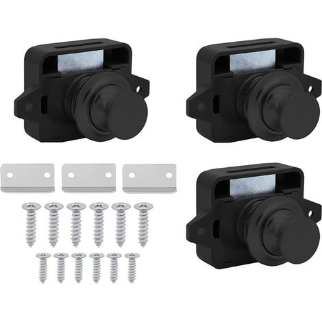 3 Pack Push Button Locks Keyless Lock Drawer Cabinet Camper Motorhome (Black) (1/5)