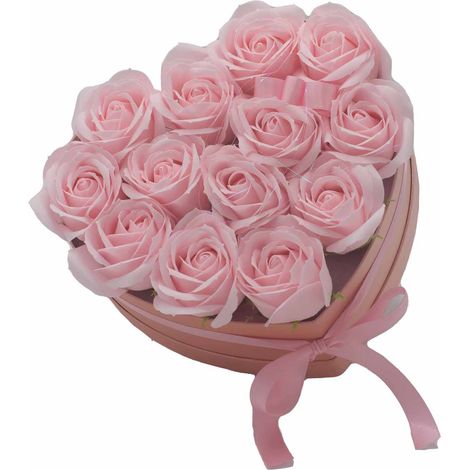 Bouquet cadeau de fleurs de savon - 13 roses roses - Coeur- Vendu par 1 (1/4)