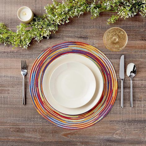 Ensemble de 8 sets de table ronds colorés, sets de table tressés arc-en-ciel pour la cuisine et la salle à manger (38 cm) Grand (1/4)