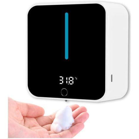 Distributeur Savon Automatique Mural, Distributeur Savon Écran LCD Affichant la Température Ambiante et la Vitesse, Peut être Nettoyé avec Un Seul Bouton 400ML, Mousse Seulement (1/5)
