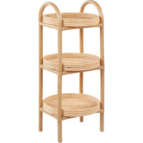 Mesa auxiliar de ratán para interior y exterior jardín independiente 3 estantes natural Troolie