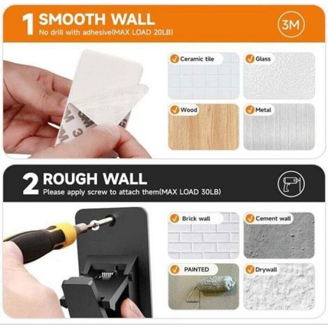 Supports de tringle à rideaux adhésifs - - Sans perçage - 3M - Paquet de 4 - Noir - Universels - Imperméable (1/4)