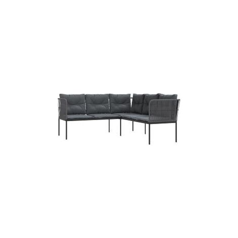 Canapé de jardin avec coussins forme de L noir acier textilène (1/5)
