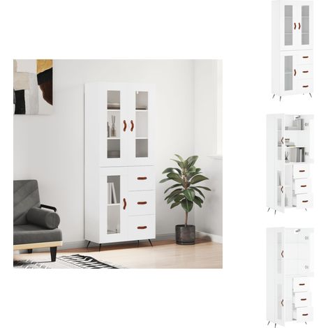Buffet haut Blanc 69,5x34x180 cm Bois d'ingénierie - Buffet Design Moderne - Meuble Rangement Blanc - Armoire Cuisine - Commode Salon - Étagère Murale (1/5)