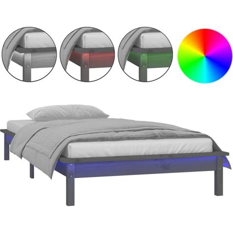 Maison Exclusive - Massivholzbett mit LED-Beleuchtung Grau 90x200