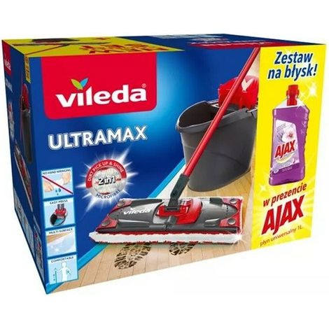 Mocio piatto Ultramax con secchio da 13 L con strizzatore + Ajax vileda (1/3)