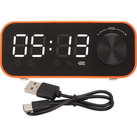 Enceinte Bluetooth Mini avec Double Alarme, Affichage LED et Basses Puissantes - Portable et Sans Fil, Couleur Orange (1/5)