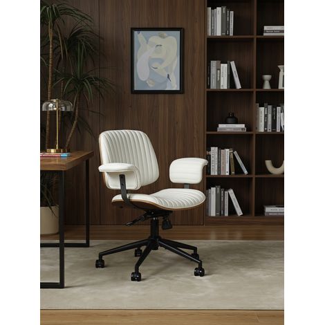 Chaise de bureau ergonomique en cuir avec roulettes et accoudoirs en chêne, fauteuil roulant réglable en hauteur avec fonction pivotante pour cadres. (1/4)
