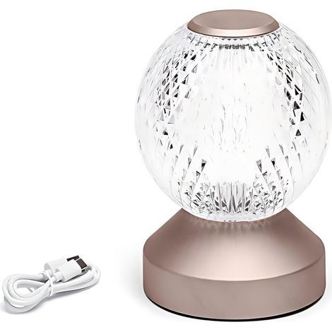 Abat-Jour Déco Boule Cristal Base Rose Or - CCT 2700-6500K Réglable (1/3)