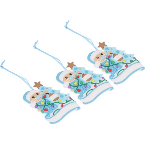 Lot de 3 pendentifs bonhomme de neige et masque de sapin de Noël, mignons et raffinés, en PVC avec ruban, décoration de Noël X2163 bleu (1/5)