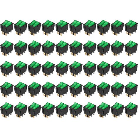 Interrupteur à bascule marine 6 broches 2 positions 2 niveaux avec voyant lumineux KCD3 vert, lot de 50 pièces, 125V/250V pour bateau et électronique. (1/5)