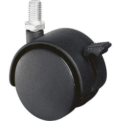 Roulette double en plastique avec blocage + vis sans tête pour sols souples BS Rollen Ø 50 mm 8 pièces