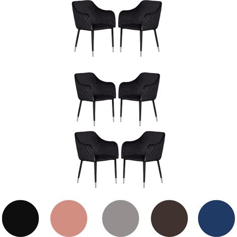 Ensemble de 6 chaises de salle à manger en velours Verona - Pieds en métal avec embouts argentés - Chaise de salle à manger - Chaise rembourrée - Chaise de salle à manger moderne - Noir (1/5)